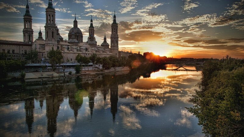 Cathedral by River at Sunset — Orange