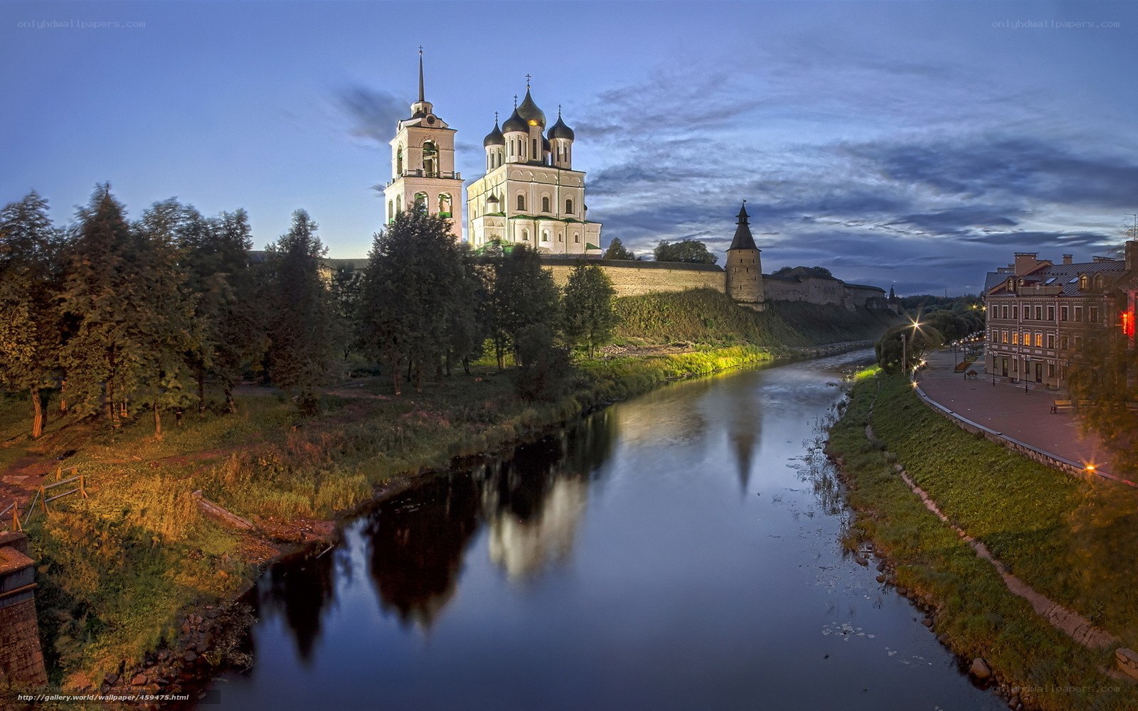 Cathedral by the river at dusk