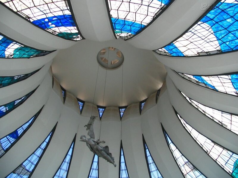 Cathedral ceiling with stained glass