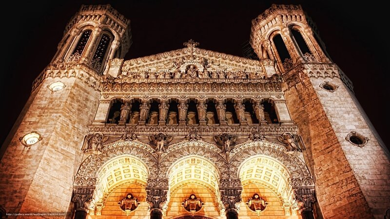 Cathedral Facade at Night — Gold