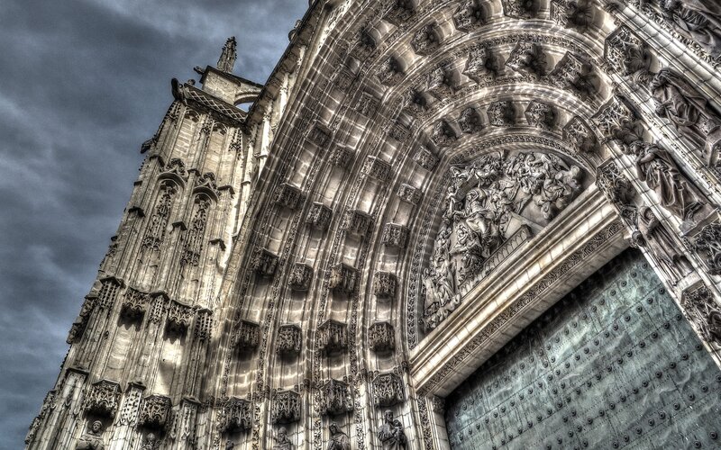 Cathedral Facade — Gray, Dramatic, Photograph