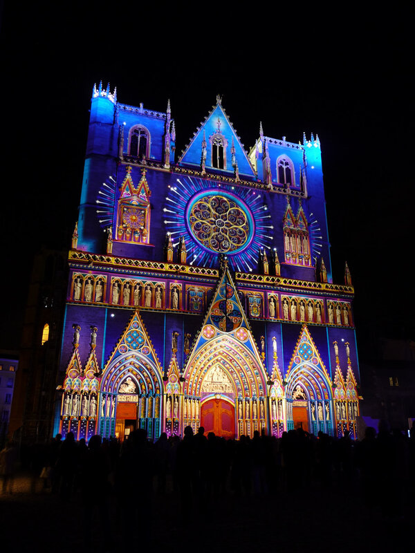 Cathedral illuminated at night