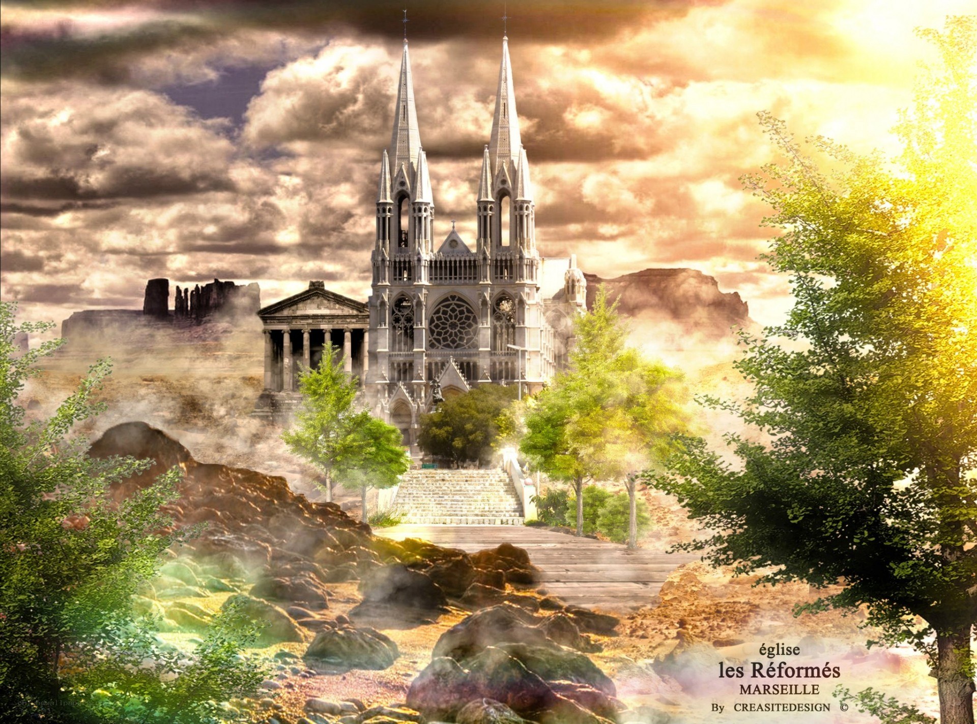 Cathedral in a mystical landscape