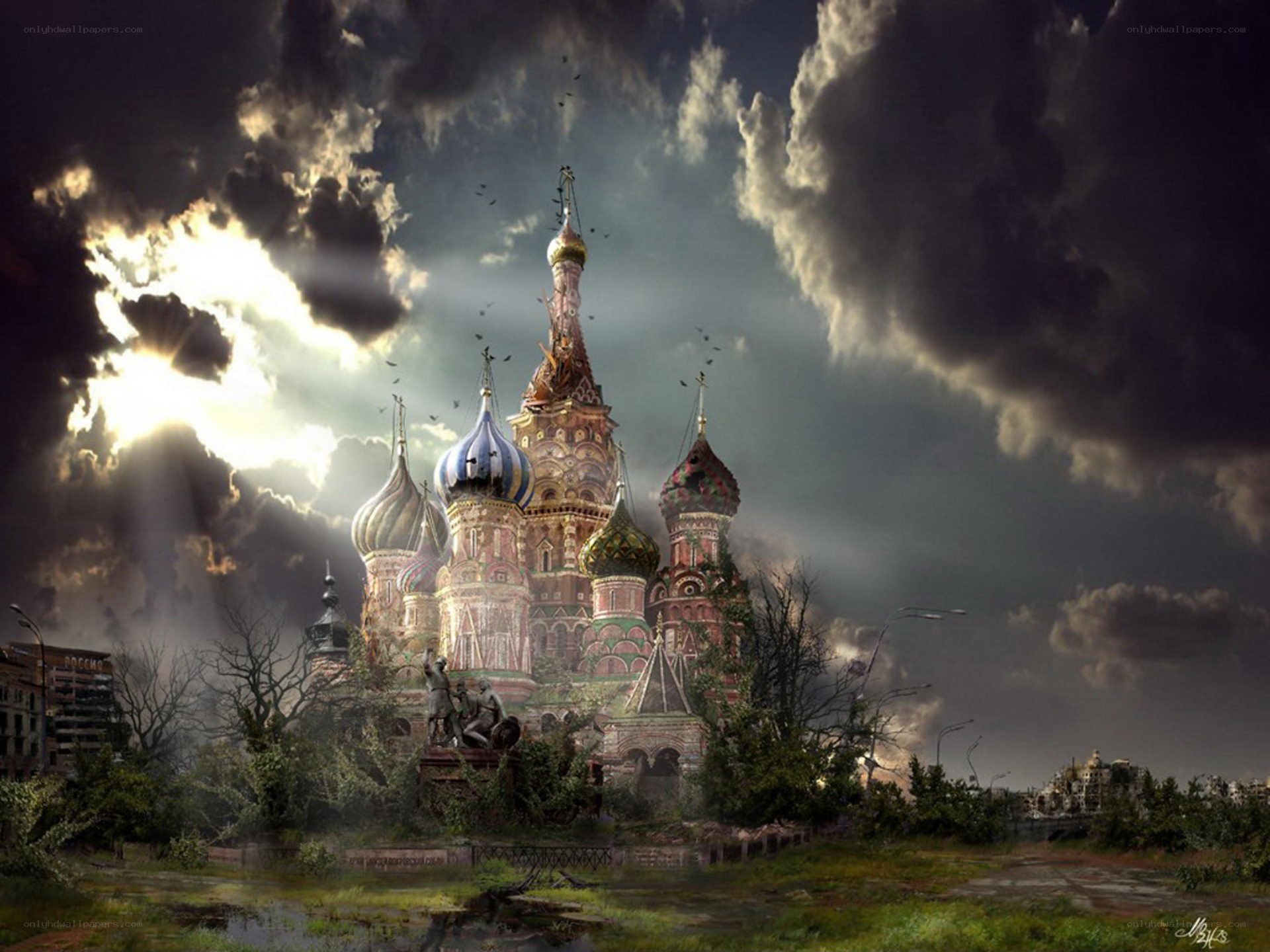 Cathedral in a post-apocalyptic landscape