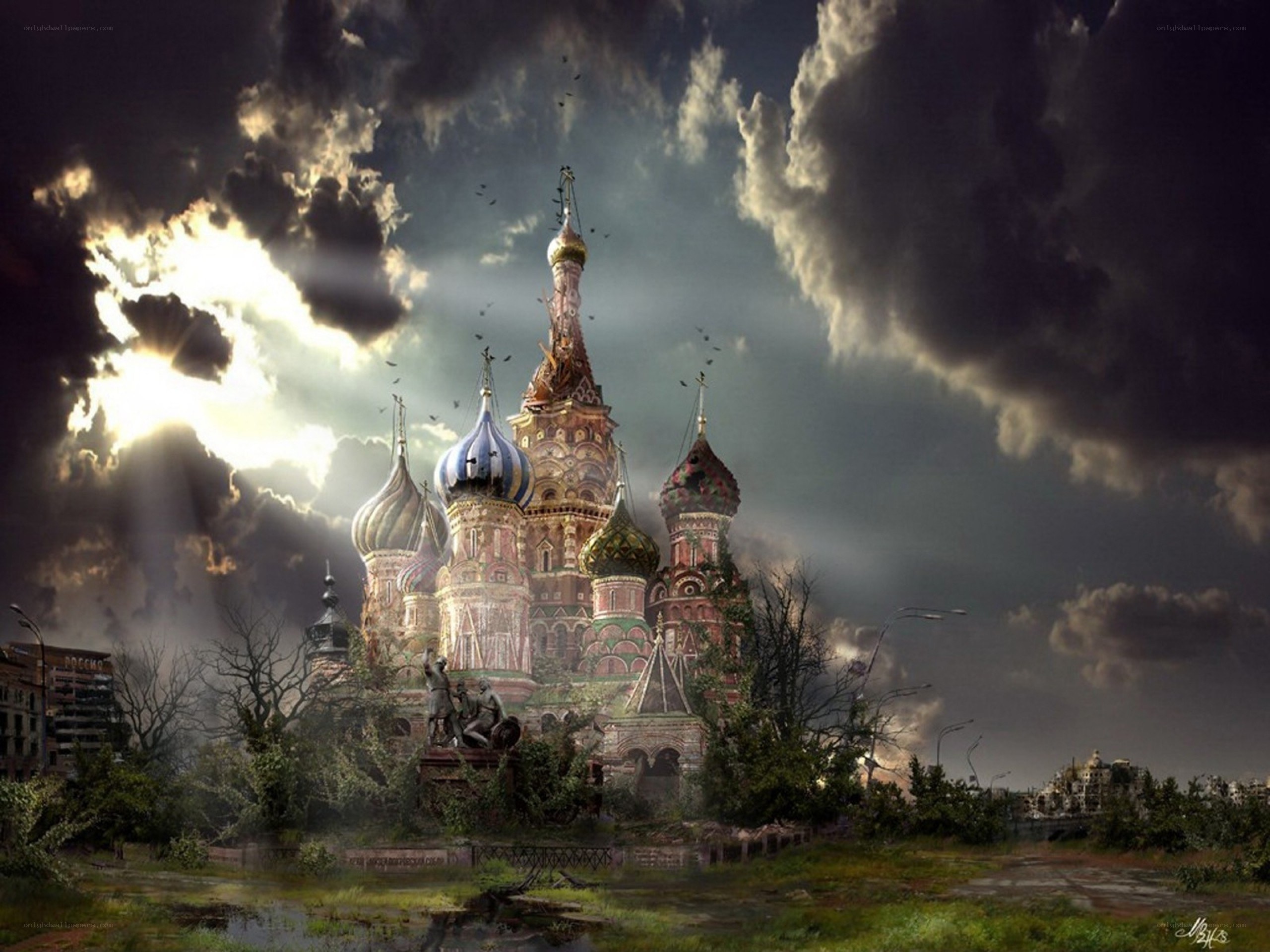 Cathedral in a post-apocalyptic landscape
