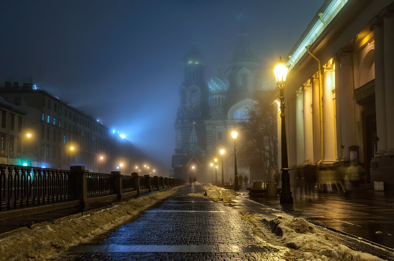 Cathedral in Foggy Night