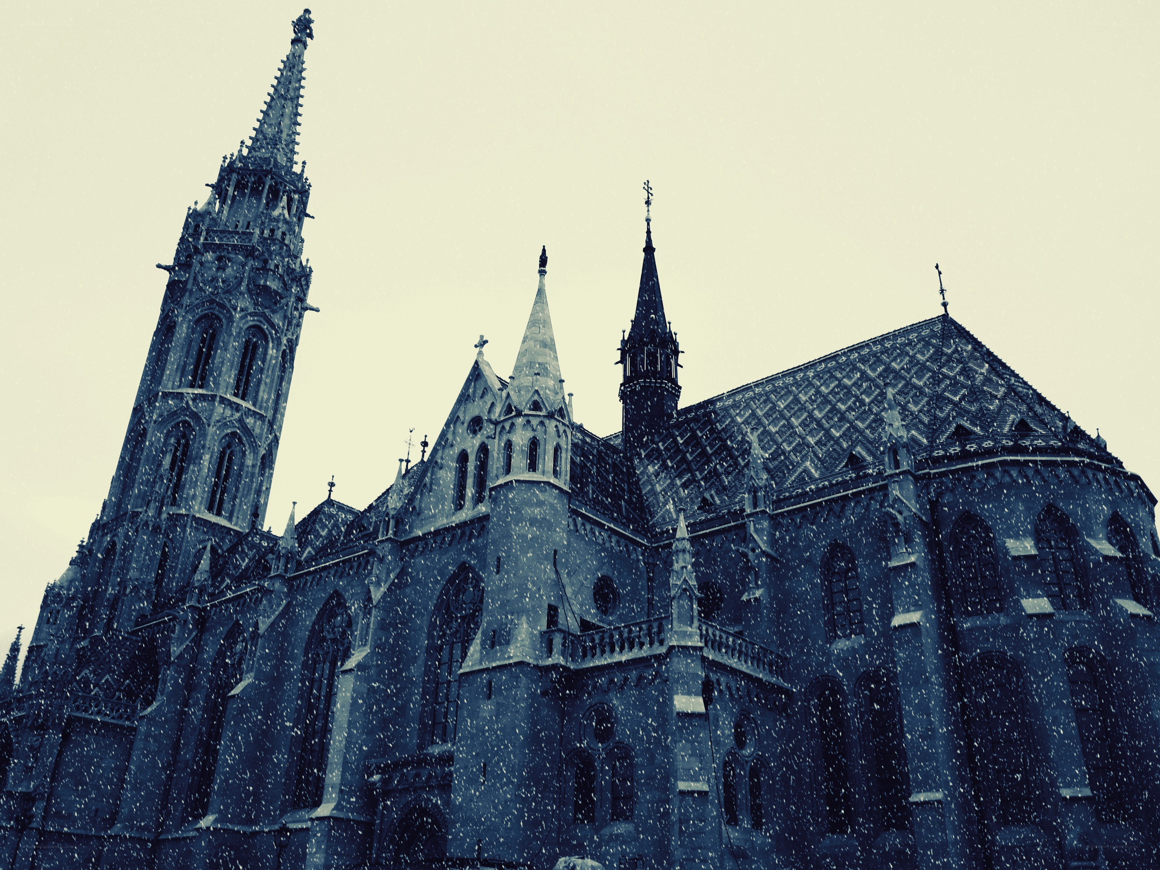 Cathedral in snowfall