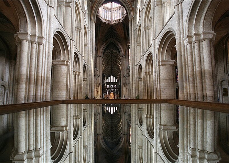 Cathedral Interior — Beige, Serene, Photograph, Stone Columns