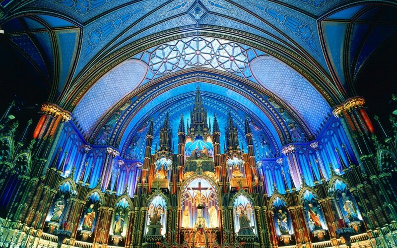 Cathedral Interior — Blue, Dramatic, Night, Photograph