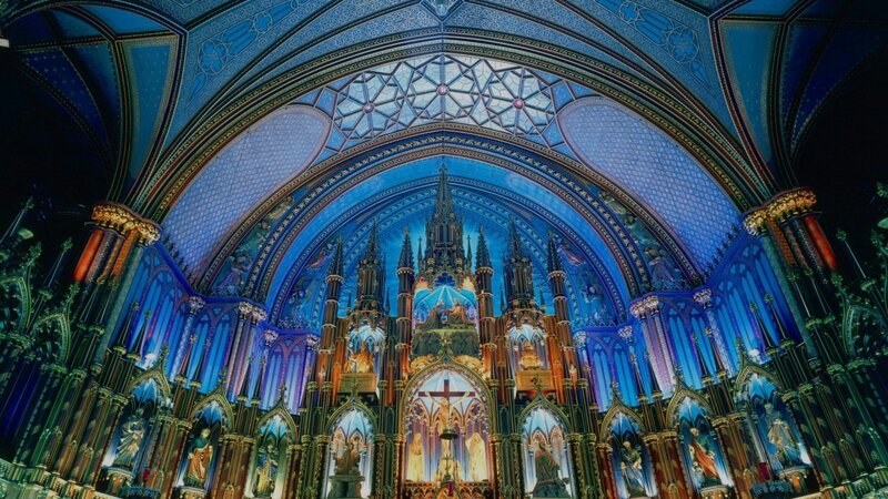 Cathedral Interior — Blue, Dramatic, Photograph, Altarpiece, Stained Glass