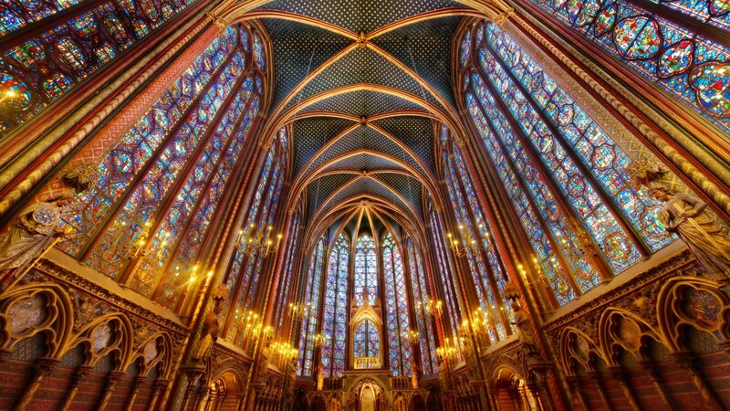 Cathedral Interior — Blue, Dramatic, Photograph, Stained Glass