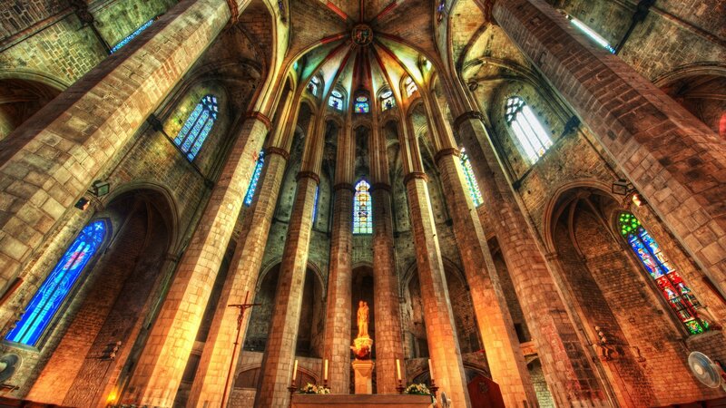 Cathedral Interior — Brown, Dramatic, Photograph, Stained Glass