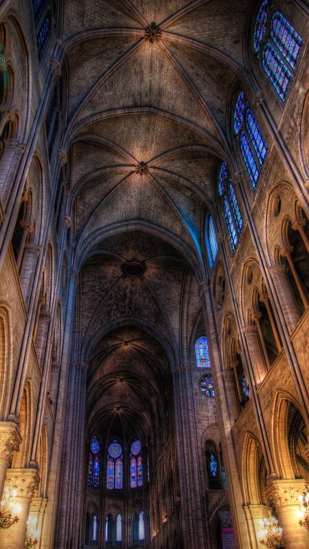Cathedral Interior — Brown, Dramatic, Photograph, Stained Glass, Vaulted Ceiling