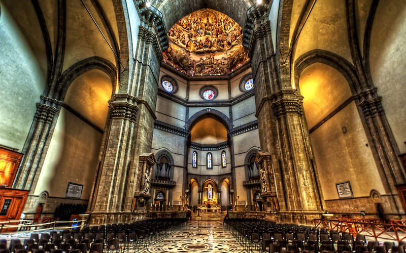 Cathedral Interior — Brown, Dramatic, Photograph, Vaulted Ceiling