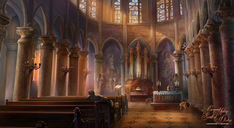 Cathedral Interior — Brown, Serene, Afternoon, Digital Art