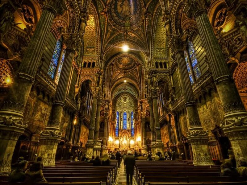 Cathedral Interior — Gold, Dramatic, Night, Photograph