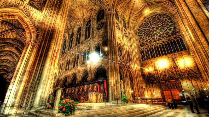 Cathedral Interior — Gold, Dramatic, Photograph, Rose Window