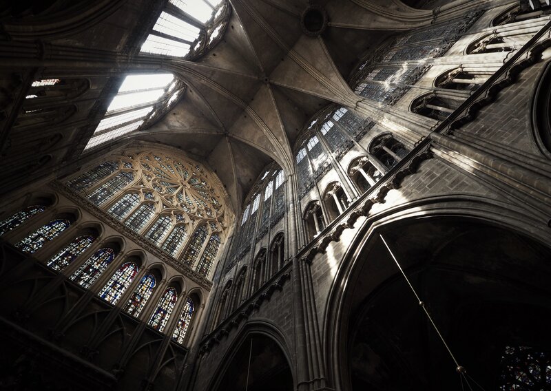 Cathedral Interior — Gray, Dramatic, Photograph, Stained Glass
