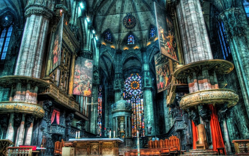Cathedral Interior — Gray, Dramatic, Photograph