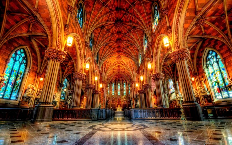Cathedral Interior — Red, Dramatic, Photograph