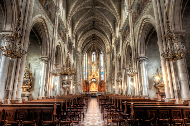 Cathedral Interior — White, Serene, Photograph