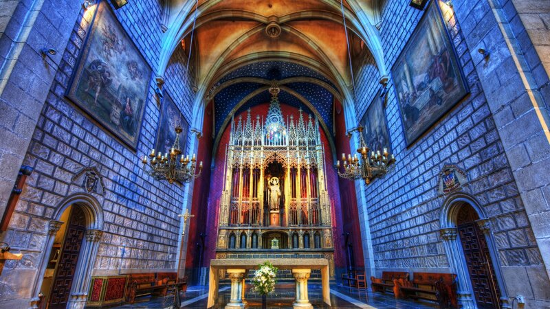 Cathedral Interior with Altar — Blue