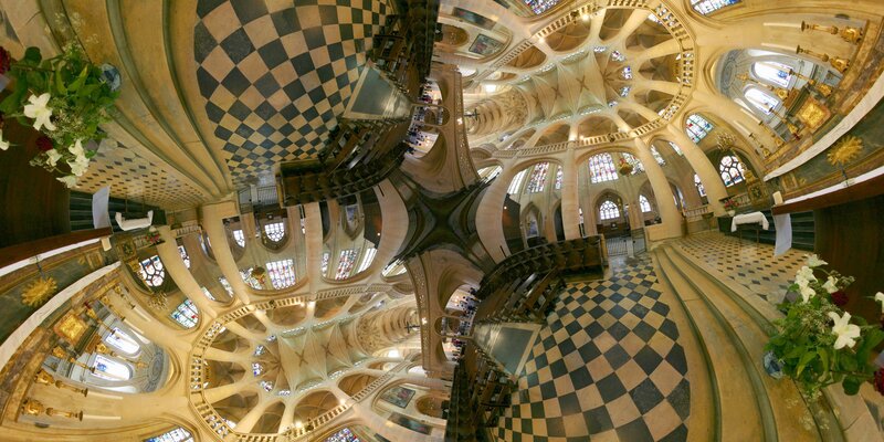 Cathedral interior with checkered floor