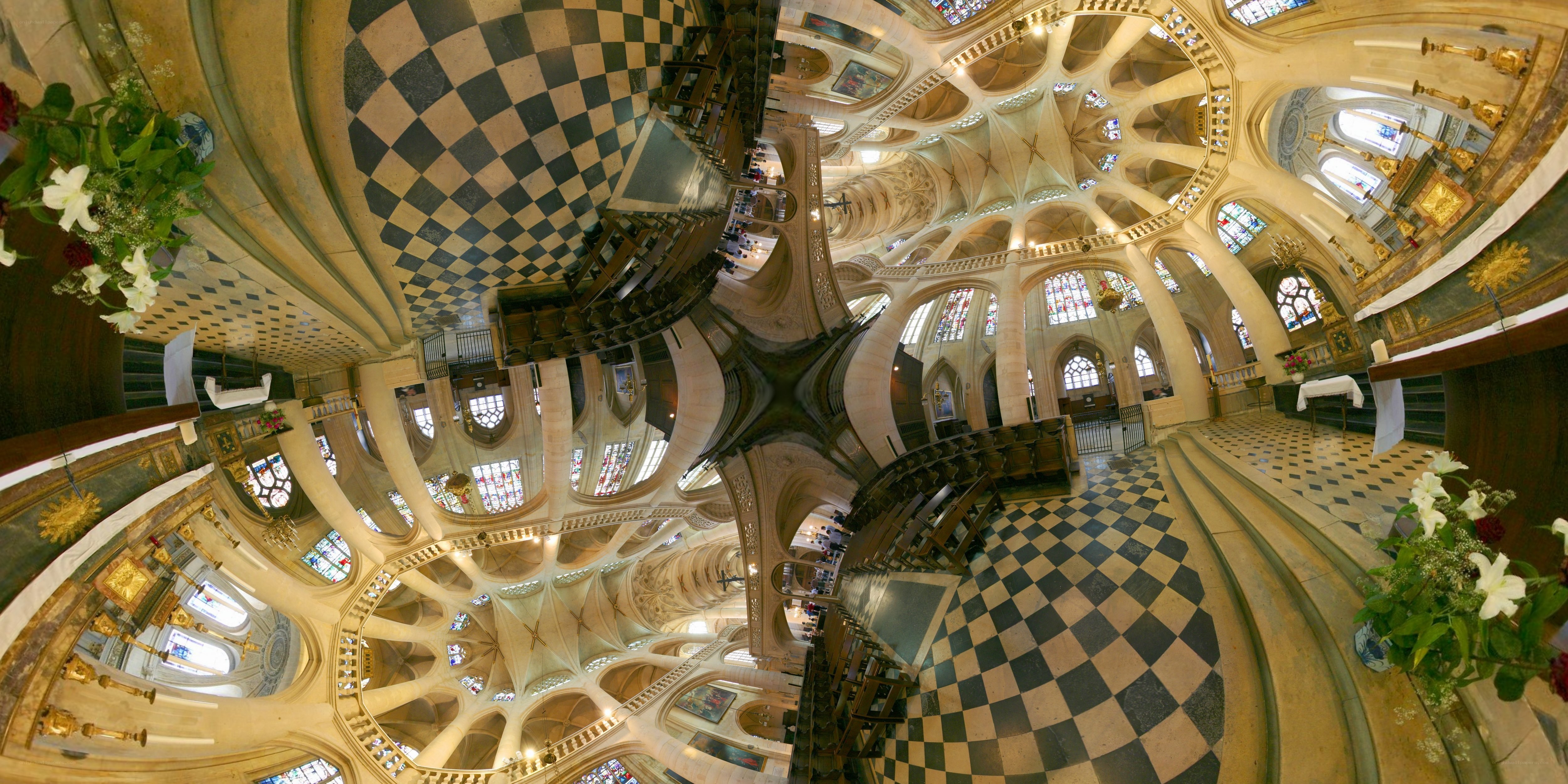 Cathedral interior with checkered floor