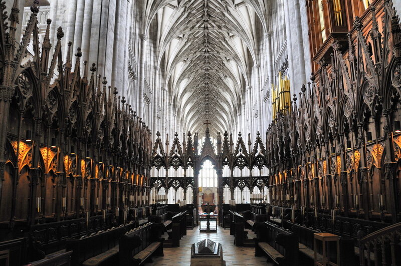 Cathedral interior with choir stalls