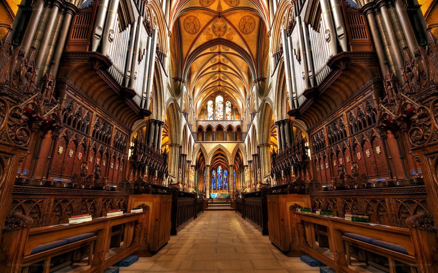 Cathedral interior with organ
