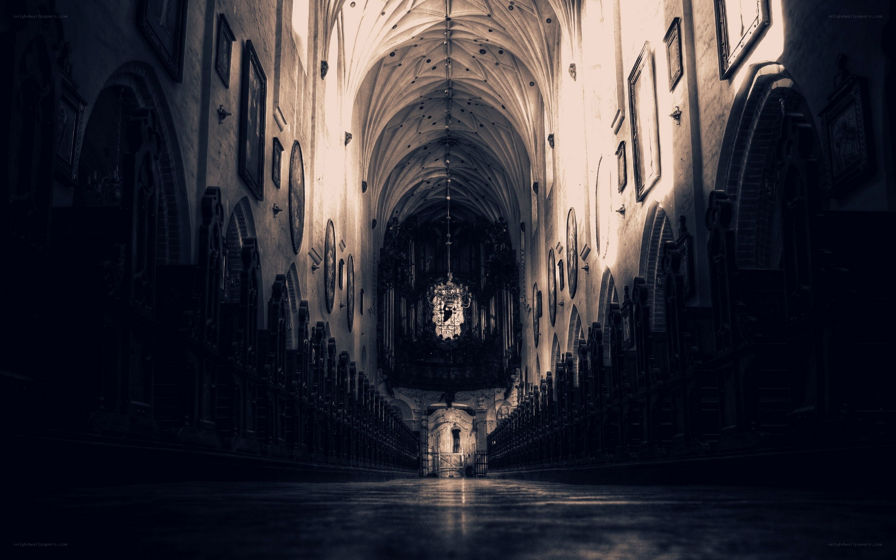 Cathedral interior with organ
