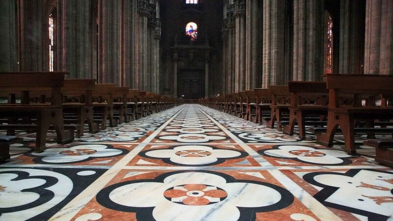 Cathedral interior with patterned floor