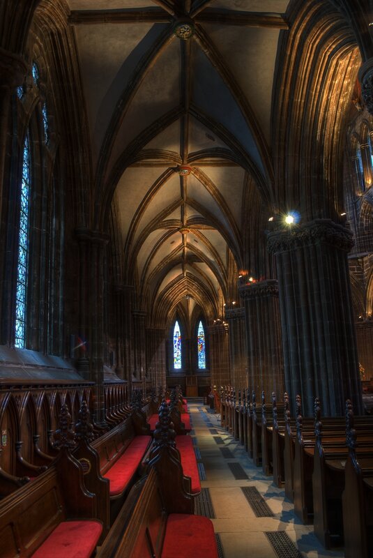 Cathedral interior with pews