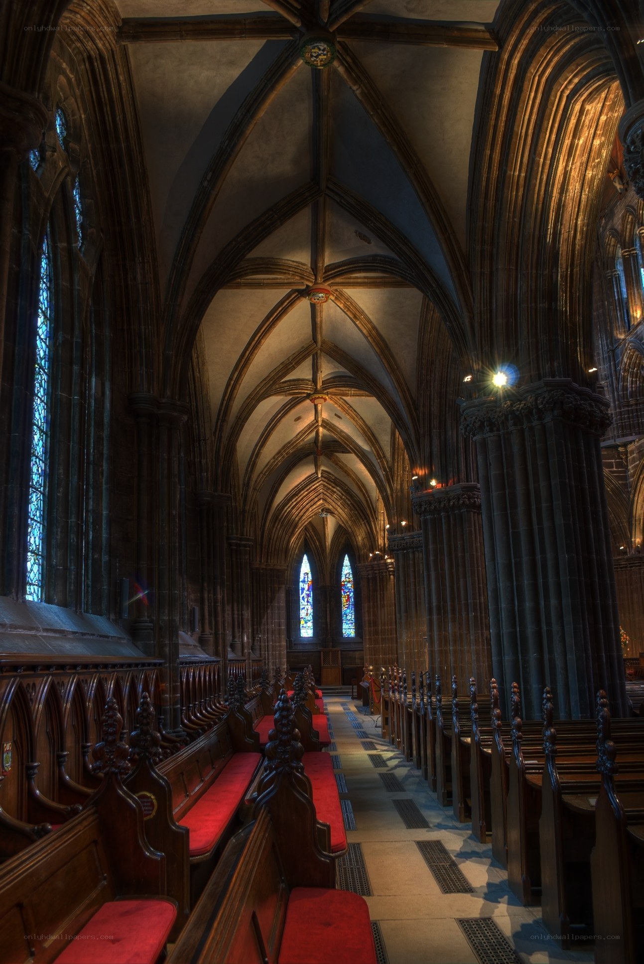 Cathedral interior with pews