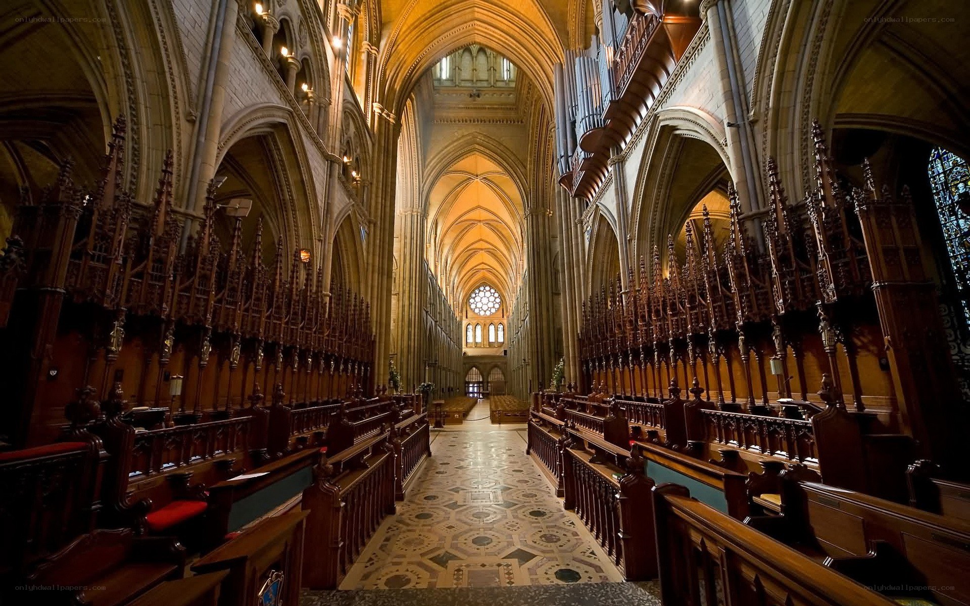 Cathedral interior with pews