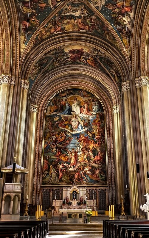 Cathedral interior with religious artwork