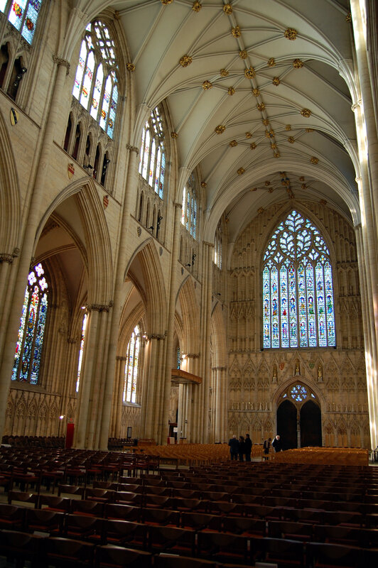 Cathedral interior with stained glass