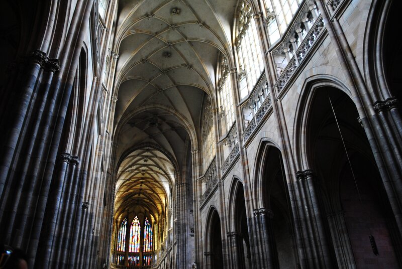 Cathedral interior with stained glass