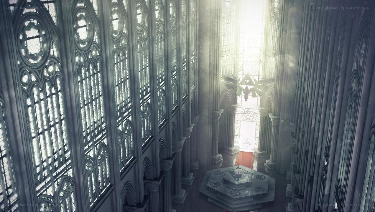 cathedral interior with stained glass