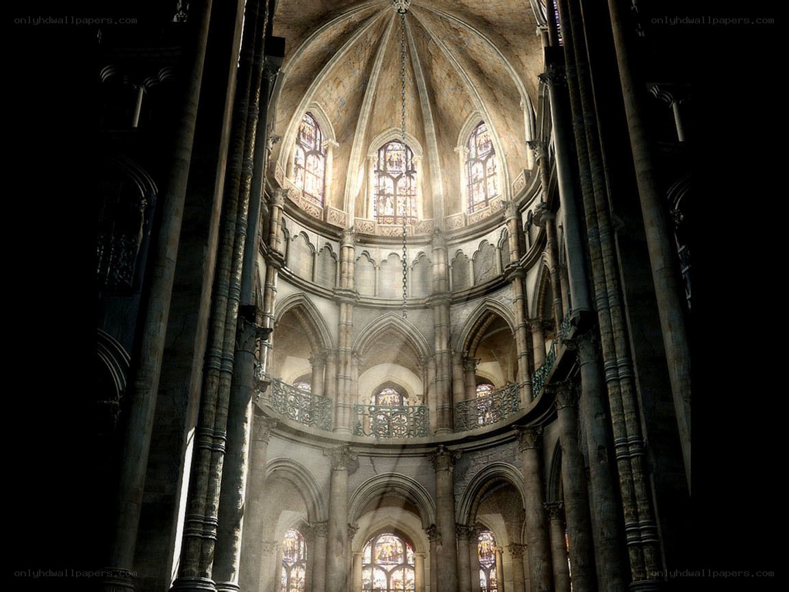 Cathedral interior with stained glass