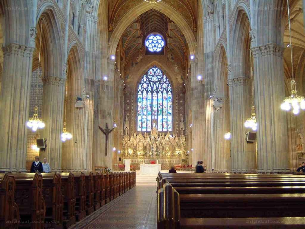 Cathedral interior with stained glass