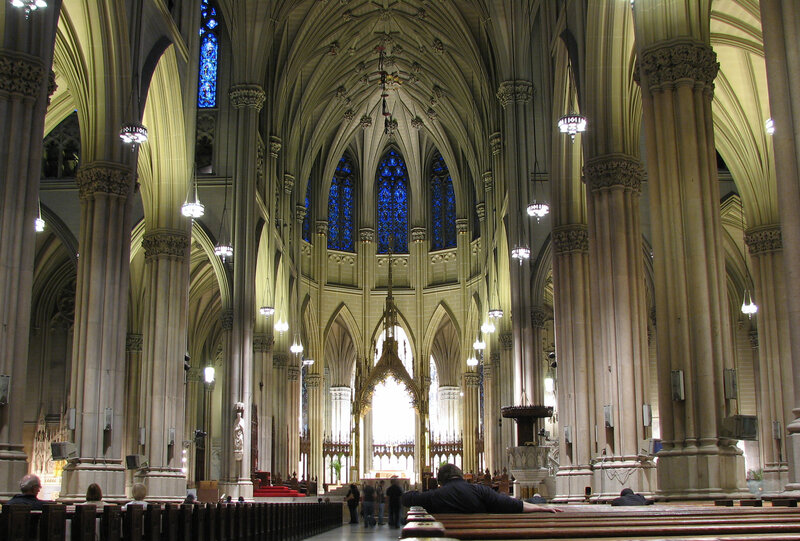 Cathedral interior with stained glass
