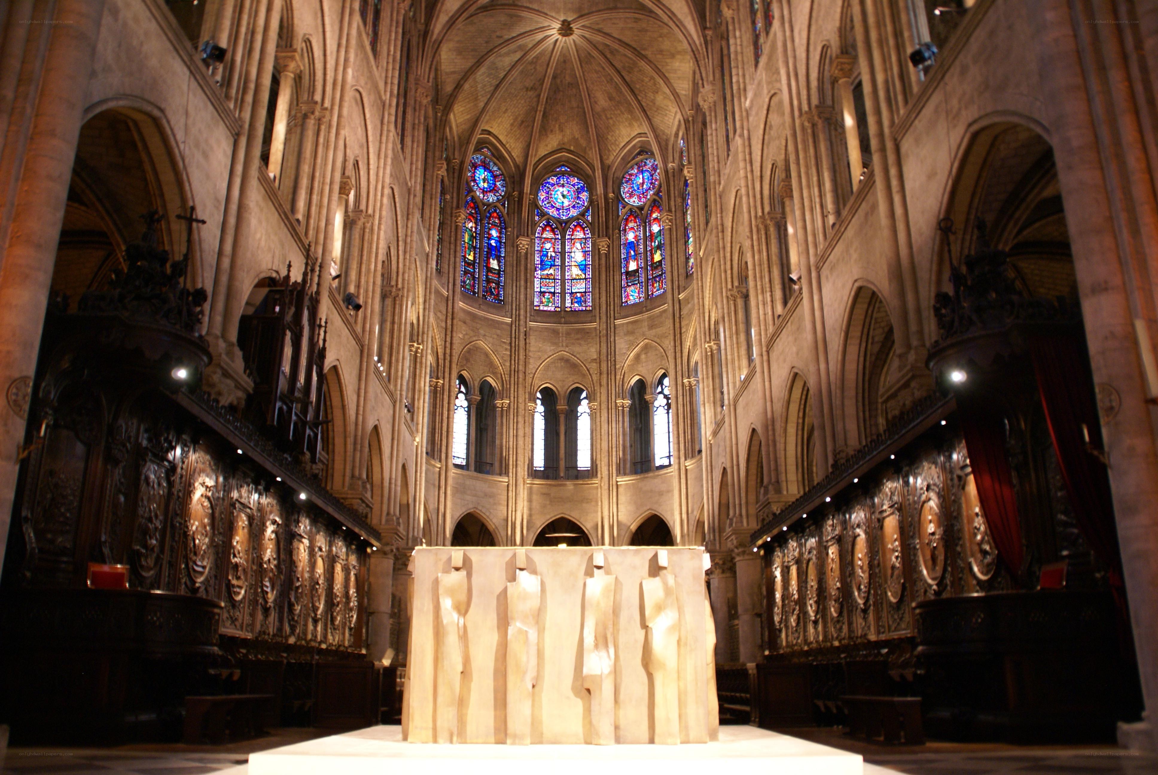 Cathedral interior with stained glass