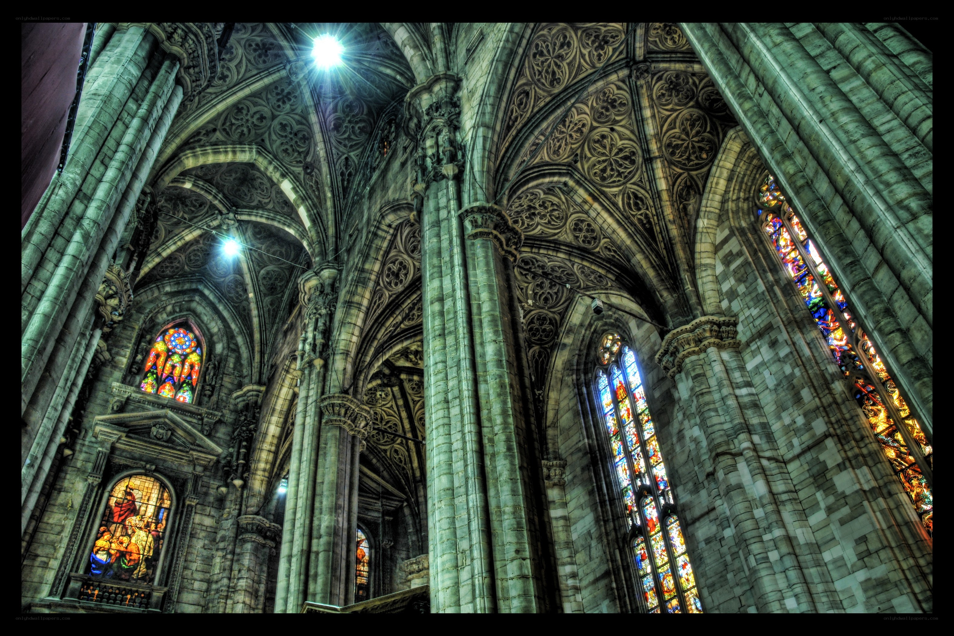 cathedral interior with stained glass