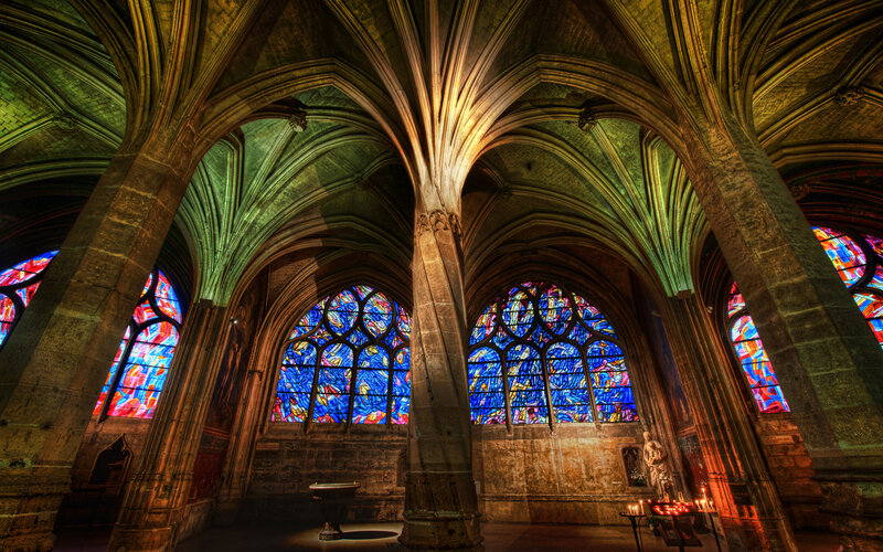 Cathedral Interior with Stained Glass — Blue