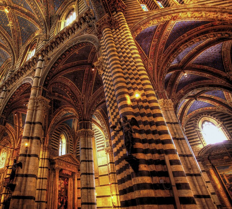 Cathedral interior with striped columns