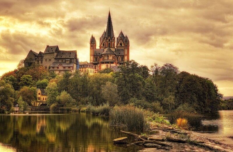 Cathedral on a hill by a river