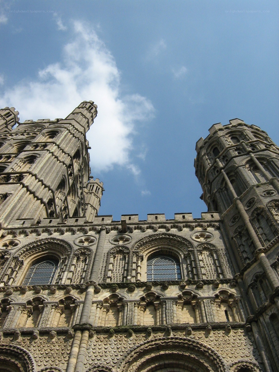 Cathedral towers against blue sky