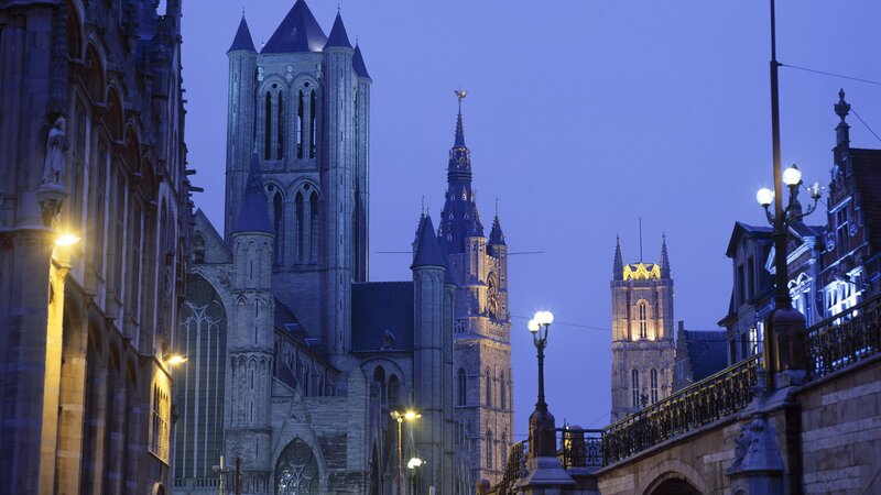 Cathedral towers at dusk