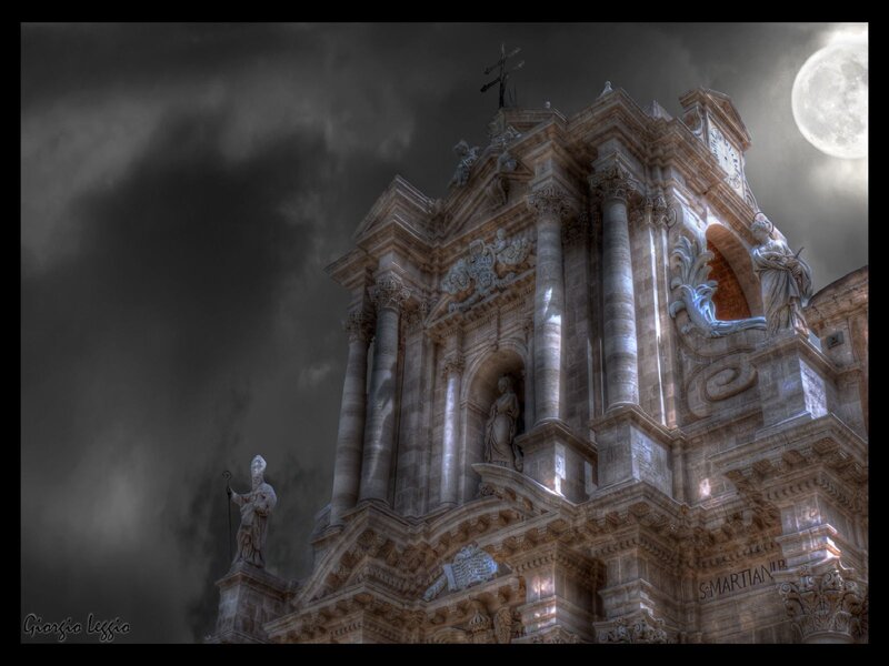 Cathedral under a full moon
